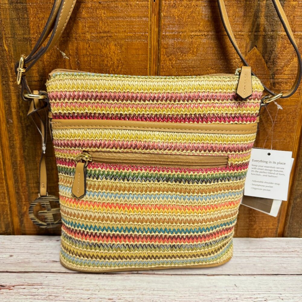 Small sized bag; 9"W x 9-3/4"H x 2"D 24"L adjustable strap Zippered closure Gold - Picture 2 of 5